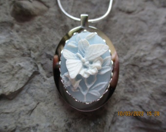 Choose Blue, Purple, Pink or Black - Butterfly Cameo Stainless Steel Urn Necklace - Ashes - Lock of Hair - Memorial - Cremation Jewelry