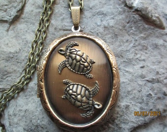 Unique Sea Turtle Bronze Locket  - 2" Long - Sea Turtles - Turtle Collector - Vintage Look - Antiqued Look-  Great Quality