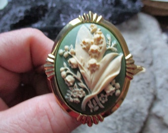 Elija verde, negro, lavanda, azul o burdeos - Pulsera de puño chapada en oro de lirio del valle Cameo - Calidad - Única - Boda - Novia