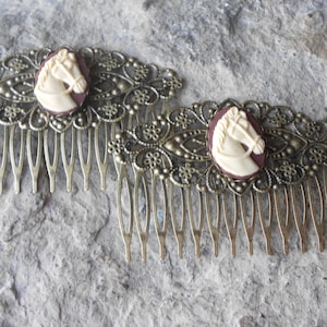 Pair of Horse Cameo Bronze Filigree Hair Combs - Hair Accessory - Hair Clips - Barrettes - Wedding - Cowgirl - Evening