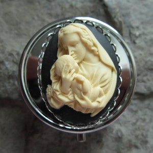 Choose Color- Silver Tone Virgin Mary and Baby Jesus Cameo Pill Box - Medication Case, Religious - Pill Case - Meds - Medication Organizer