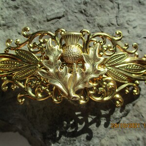 Scottish Thistle Gold Filigree Barrette - Hair Accessory - Hair Jewelry - Scotland - Celtic - Wedding - Bridal