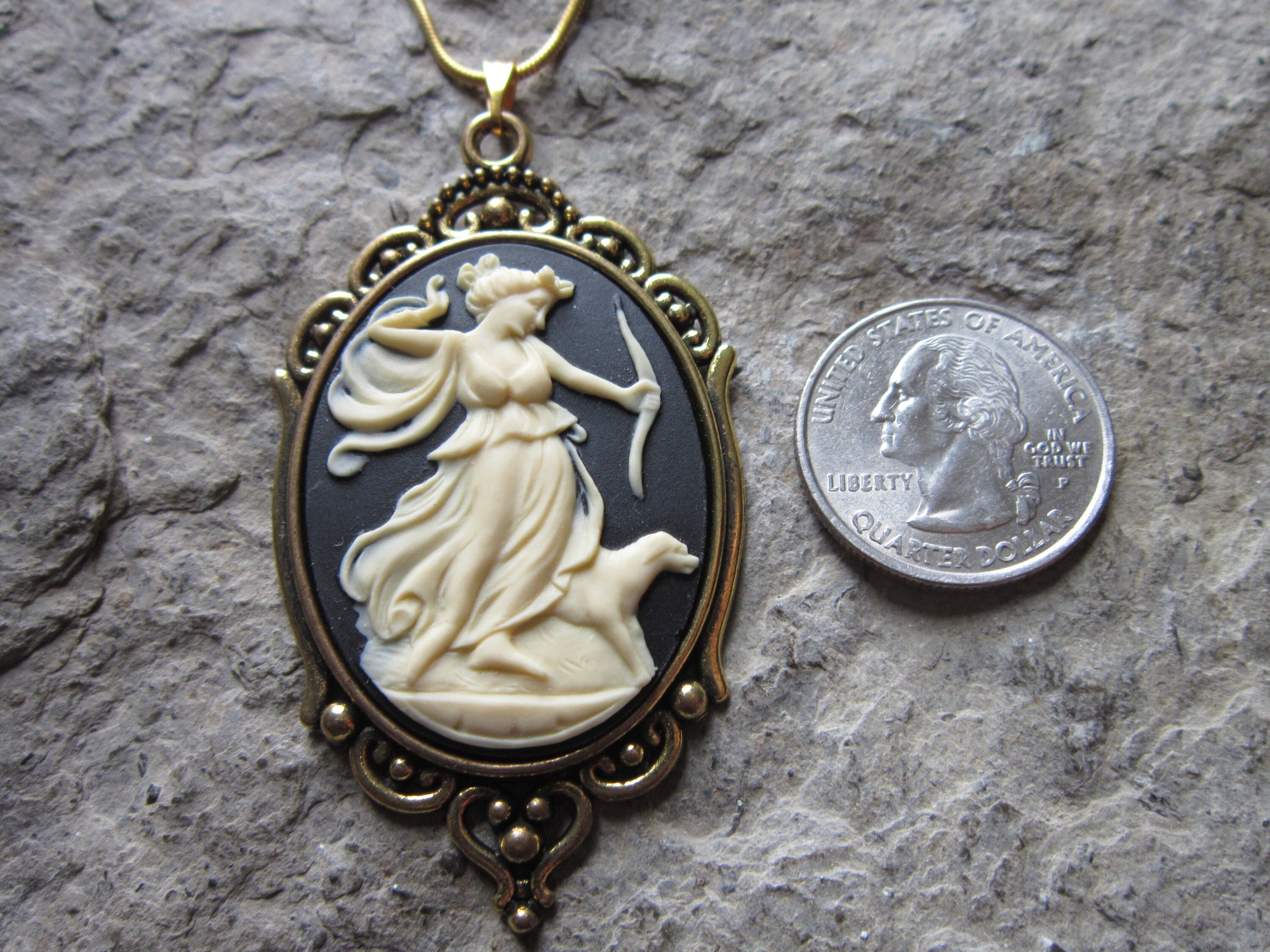 Goddess Diana the Huntress Cameo Gold Plated Pendant Necklace