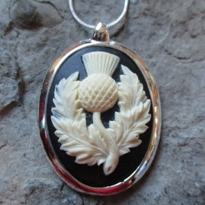 Choose Silver or Gold Plated - Scottish Thistle (Scotland&#39;s Emblem) Cameo Pendant Necklace - Scotland - Celtic - Great Quality