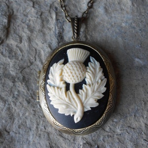LOCKET--Stunning Scottish Thistle Bronze Pendant Locket-- Scotland -  2&quot; long--- Vintage Look - Antiqued Look--- Great Quality