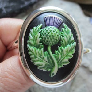 Choose Silver, Gold, Dark Silver, or Bronze - Hand Painted Scottish Thistle Cameo Bracelet - Quality - Celtic - Scotland - Wedding - Bridal