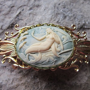 Choose Green, Blue or  Purple - Mermaid Cameo Gold Filigree Barrette - Hair Accessory - Hair - Tropical - Vacation - Cruise