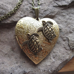 Bronze Sea Turtle Heart Lockets - Great Quality - Turtle - Turtle Lover - Collector - Photos, Stash, Keepsakes, Unique