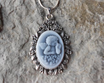 Beschermengel - Cherub - over Cloud Cameo hanger ketting - Pasen Kerstmis, religieuze,.925 verguld 22" ketting grote kwaliteit