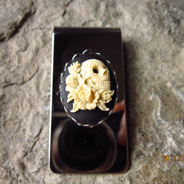 Stainless Steel Skull and Roses Cameo Money Clip - Unique - Goth -Father's Day Gift - Dad - Anniversary - Father's Day