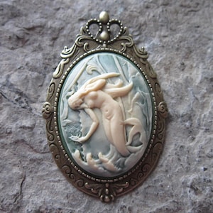 2 in 1 Mermaid in Waves Cameo Bronze Brooch/Pin/Pendant - Green - Unique - Victorian - Tropical - Vacation, Cruise - Sexy