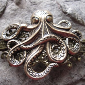 Choose Bronze or Silver - Octopus Filigree Barrette - Hair Accessory - Hair Jewelry - Squid - Ocean - Sea - Kraken