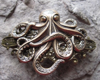 Choose Bronze or Silver - Octopus Filigree Barrette - Hair Accessory - Hair Jewelry - Squid - Ocean - Sea - Kraken