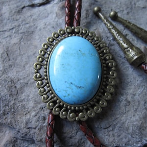 Choose Bronze or Silver - Howlite Turquoise Gemstone Cabochon Unisex Bolo - Bola Tie - Necklace - Choker  - Stone - Crystal - Southwestern