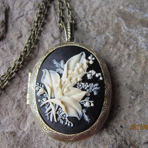 Choose Bronze or Antiqued Silver - Lily of the Valley Cameo Locket - High Quality!!!  Weddings, Photos, Keepsakes