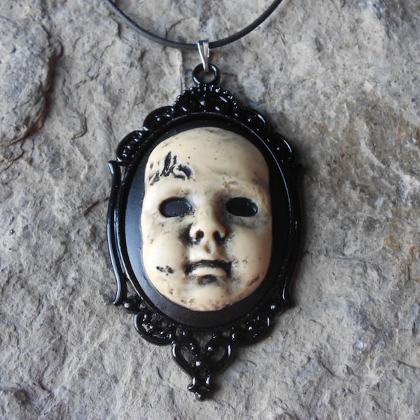 Creepy Baby Doll, Zombie Baby, Zombie, Scary Doll,(Hand Painted) Cameo Pendant Necklace- 18" Leather Cord- Great Quality!! 2" Long