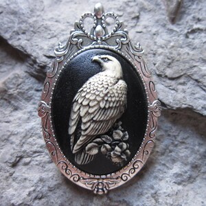 Choose Silver or Gold -  2 in 1 American Bald Eagle (Hand Painted) Cameo Pendant and Brooch - Pin - 2 3/4&quot; Long - Patriotic - Victorian