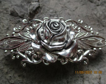 Silver Rose Filigree Barrette - Hair Accessory - Hair - Unique Rose Barrette - Floral Barrette