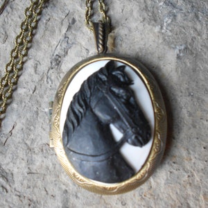 Stunning Black Horse Pendant Locket--  2" long-- Great Quality -Bronze - Equestrian - Vet