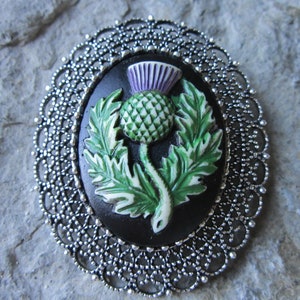 Choose Silver or Gold - 2 in 1 - Scottish Thistle Cameo - Hand Painted -  Brooch/Pin/Pendant - Scotland - Celtic - Beautiful, Quality