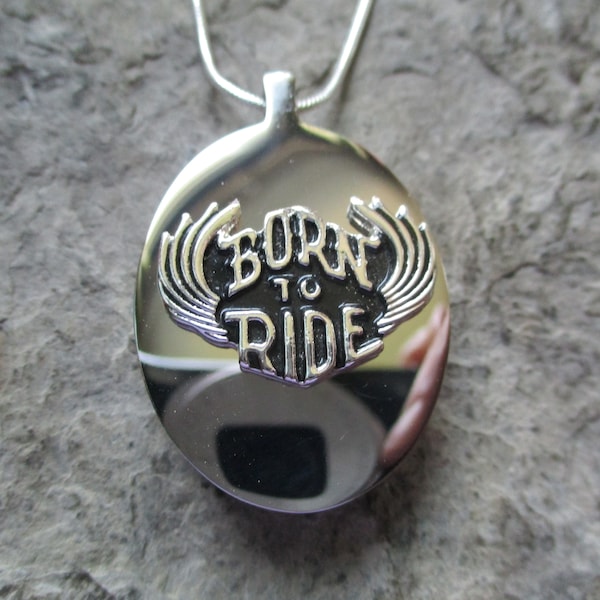 Born to Ride Stainless Steel Urn Necklace - Lock of Hair - Biker - Motorcycle - Memorial