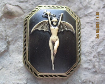 Elija entre bronce o plata: broche con camafeo de vampiro, vampiresa, mujer murciélago, pin, gótico victoriano, gótico, oscuro, diablo, demonio
