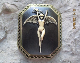 Choose Bronze or Silver - Vampire, Vampiress, Bat Woman Cameo Brooch, Pin - Victorian Goth - Goth - Dark - Devil - Demon