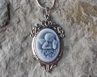 Beschermengel - Cherub - over Cloud Cameo hanger ketting - Pasen Kerstmis, religieuze,.925 verguld 22" ketting grote kwaliteit