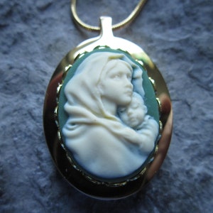 Choose Cameo Color - Virgin Mary & Baby Jesus Cameo Gold Plated Stainless Steel Urn Necklace- Ashes - Hair -Mourning - Religious Urn