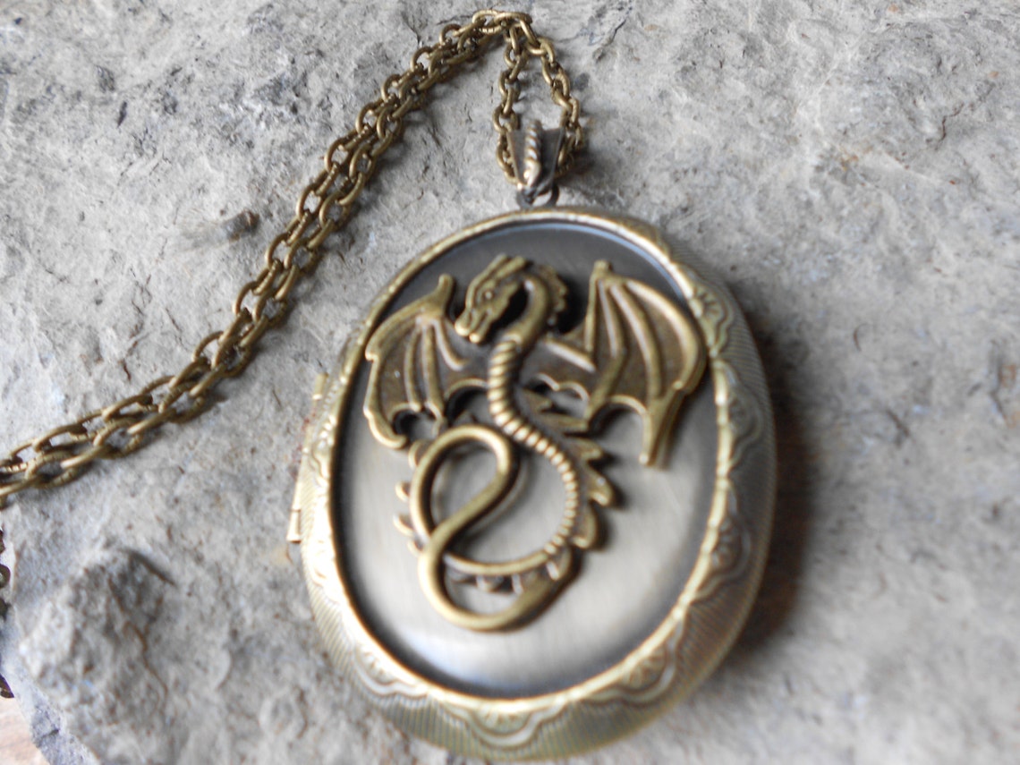 LOCKETStunning Dragon Bronze Pendant Locket 2 Etsy