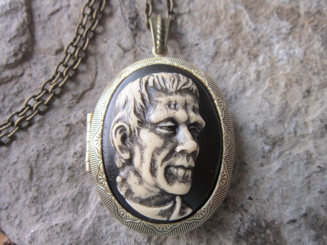 Hand Painted Cameo Locket Frankenstein Monster Halloween Etsy