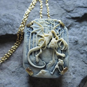 Dragon Cameo Brass Necklace - Victorian Goth - Goth - Dark - Devil - Demon - Forest