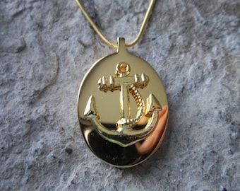 Anchor Gold Plated Stainless Steel Urn Necklace - Ashes - Lock of Hair - Memorial - Naval - Flowers - Urn - Memorial Jewelry