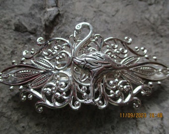 Flamingo Silver Filigree Barrette - Accesorio para el cabello - Cabello - Vacation Barrette - Tropical Barrette - Mar - Océano - Beach Barrette