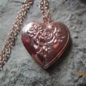 Rose Gold Plated Heart Shaped Rose Locket - High Quality - Weddings, Photos, Keepsakes, Flower, Floral