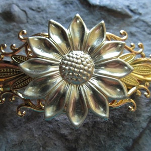 Daisy or Sunflower Gold Filigree Barrette - Hair Accessory - Hair Jewelry - Floral, Flower