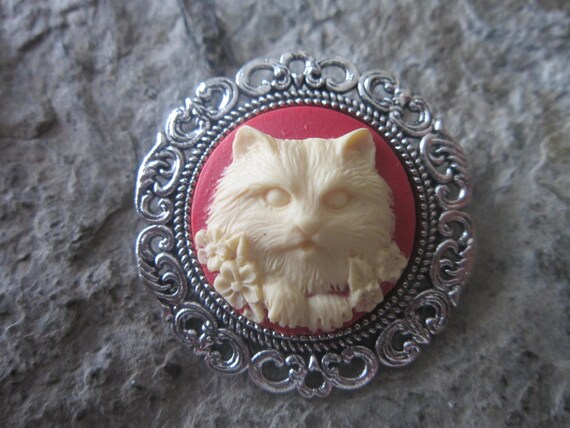 Vintage White Angora Cat Cloisonne Pin 1a