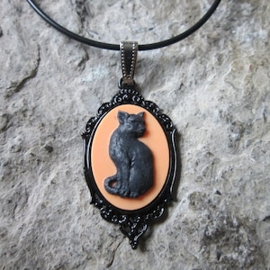 Choose on Orange or White - Halloween Black Cat Necklace - Black - Orange - White - Witch - Costume - Spooky - Scary