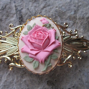 Choisissez style - Pink Rose Cameo Gold Filigree Barrette -Hair Accessory -Wedding - Bride - Hair Jewelry - Bridal - Bridal Accessory