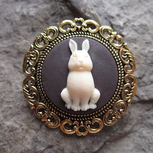 Choose Gold or Silver -  Bunny Rabbit Cameo Gold Brooch / Pin - Easter - Spring - Summer