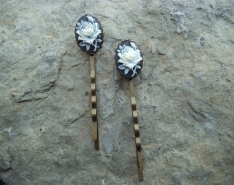 Gorgeous  Pair of Rose Cameo Bobby Pins, Hair Clips, Hair Accessories, Weddings, Matching Jewelry