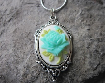 Elija plata, oro o bronce - precioso collar colgante de cameo azul azul aqua - boda, novia, calidad maravillosa - naranja pálido
