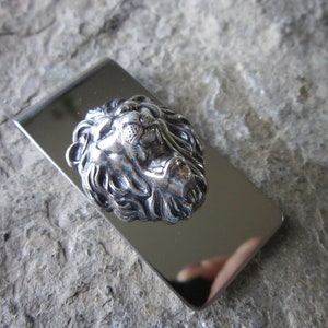Pince à billets en acier inoxydable Lion - tête - cadeau de fête des pères - papa - Lion d’Afrique - mari cadeau Lion en argent