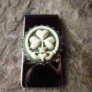 Stainless Steel Irish Claddagh and Shamrock, Clover Cameo Money Clip - Father&#39;s Day Gift - Dad - Father&#39;s Day - St. Patrick&#39;s Day - Celtic
