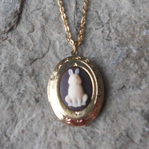 Bunny Rabbit Cameo Gold Plated Locket!!! High Quality!!!  Easter, Spring, Summer, Easter Bunny, Photos, Keepsakes