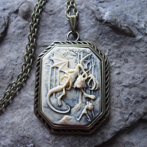 Choose Bronze or Silver - Dragon Cameo Brass Necklace - Victorian Goth - Goth - Dark - Devil - Demon - Forest