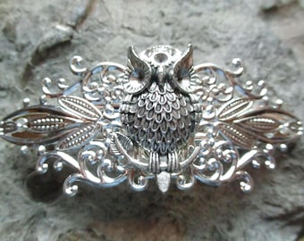Owl Silver Filigree Barrette - Halloween - Horned Owl - Barn Owl -  Accessory Hair Jewelry - Accessory