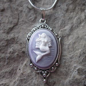 Choose Purple, Blue or Pink - Mermaid Cameo Pendant Necklace - Unique - Tropical - Vacation - Cruise - Nautical, Sexy, Ocean Sea