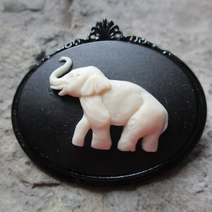 Elephant Cameo Black Emamel Brooch / Pin - Beautiful Detail and Great Quality - Unique, Africa, African