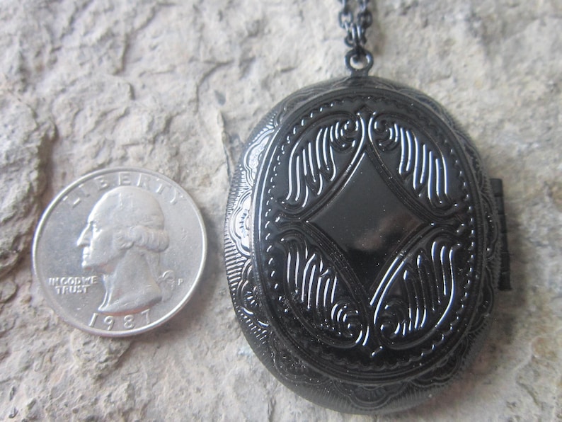 Barn Owl Hand Painted Cameo on a Black Enamel Locket Owl Spooky Barn Owl